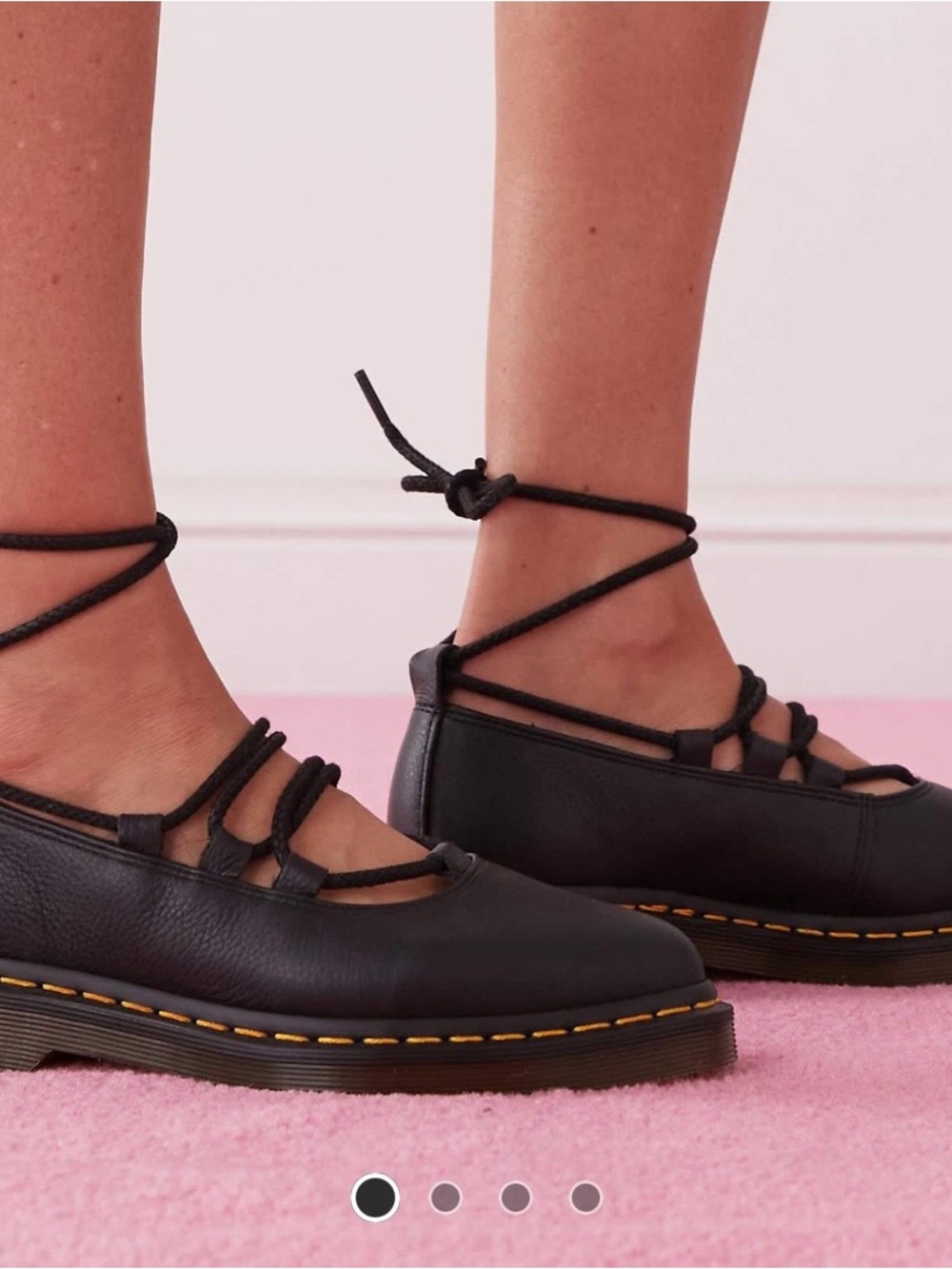 Black Lace-Up Leather Ballet Flats